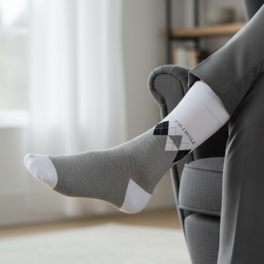 3x Men's Argyle Grey Socks