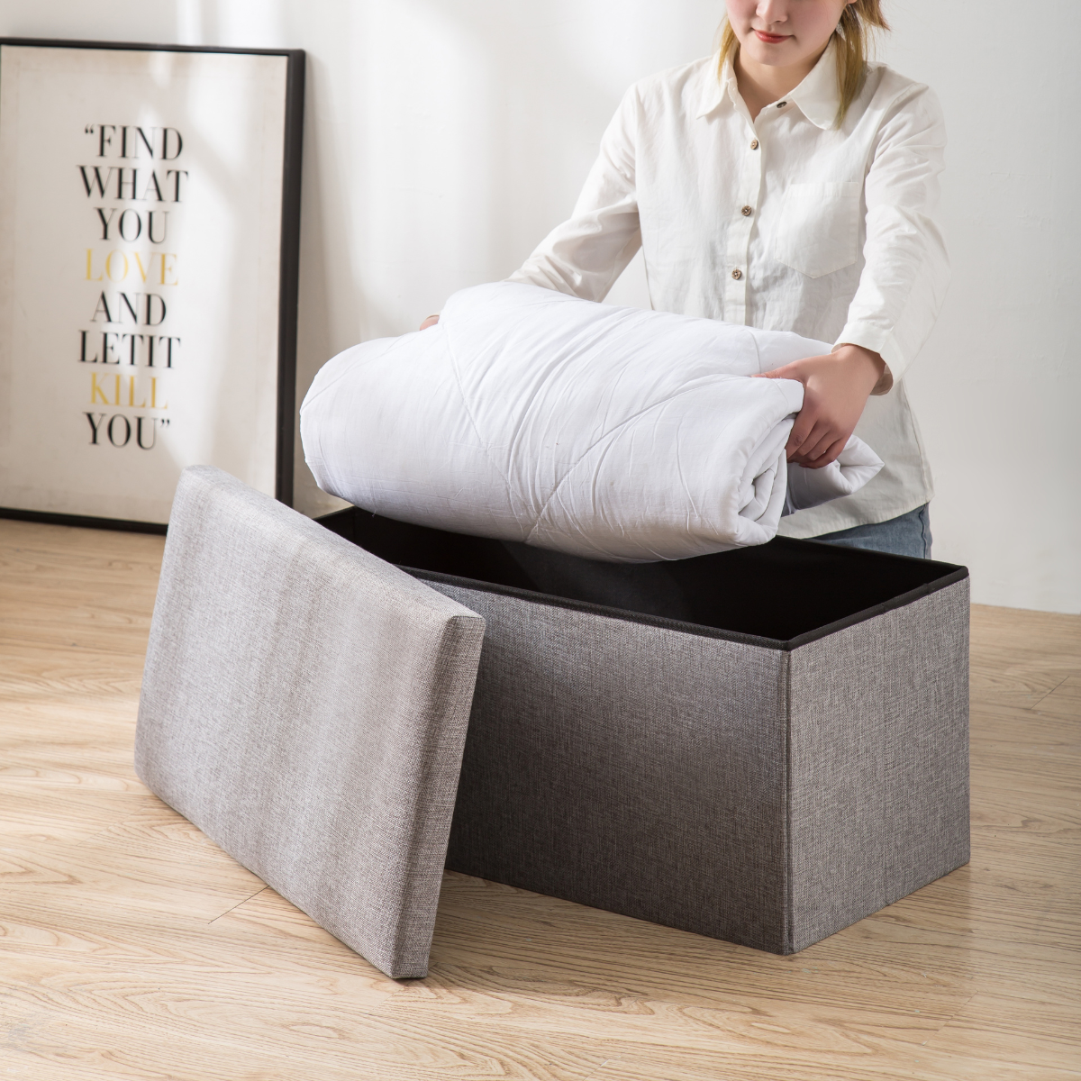 2-in-1 Collapsible Linen Storage Box and Ottoman