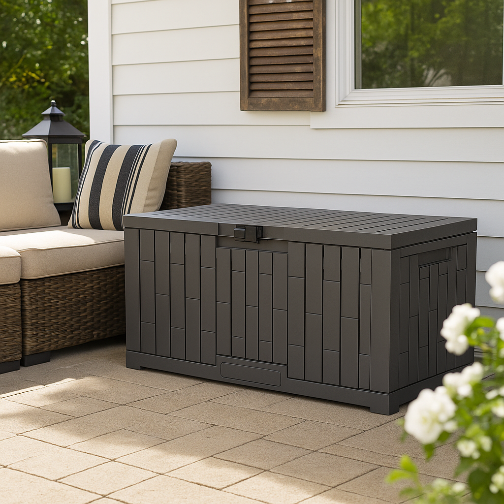 302L Outdoor Lockable Storage Box with Hydraulic Lid Mechanism