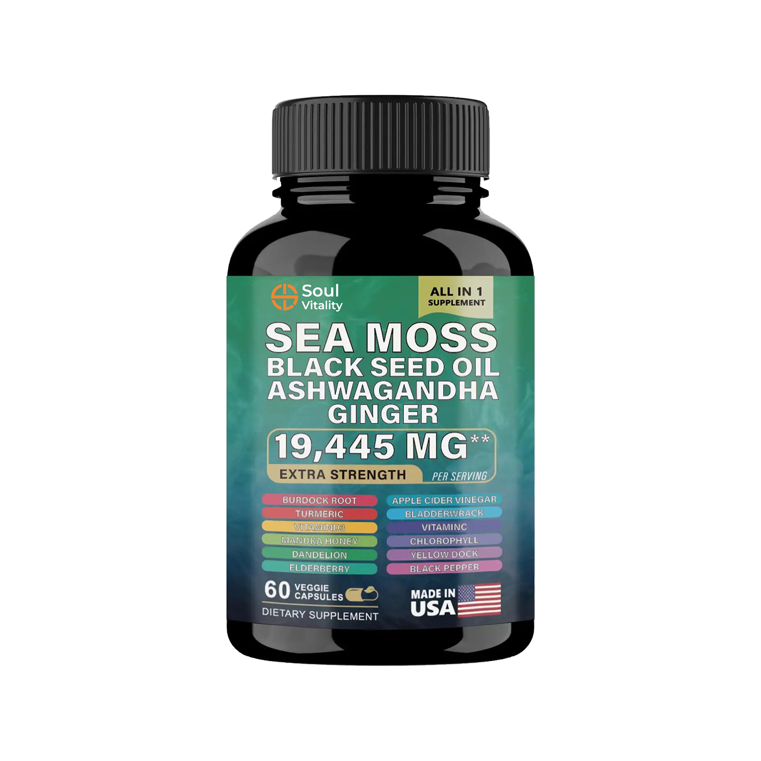 Dymanic Seamoss, Ashwagandha and Black Seed Oil Capsules (60's)