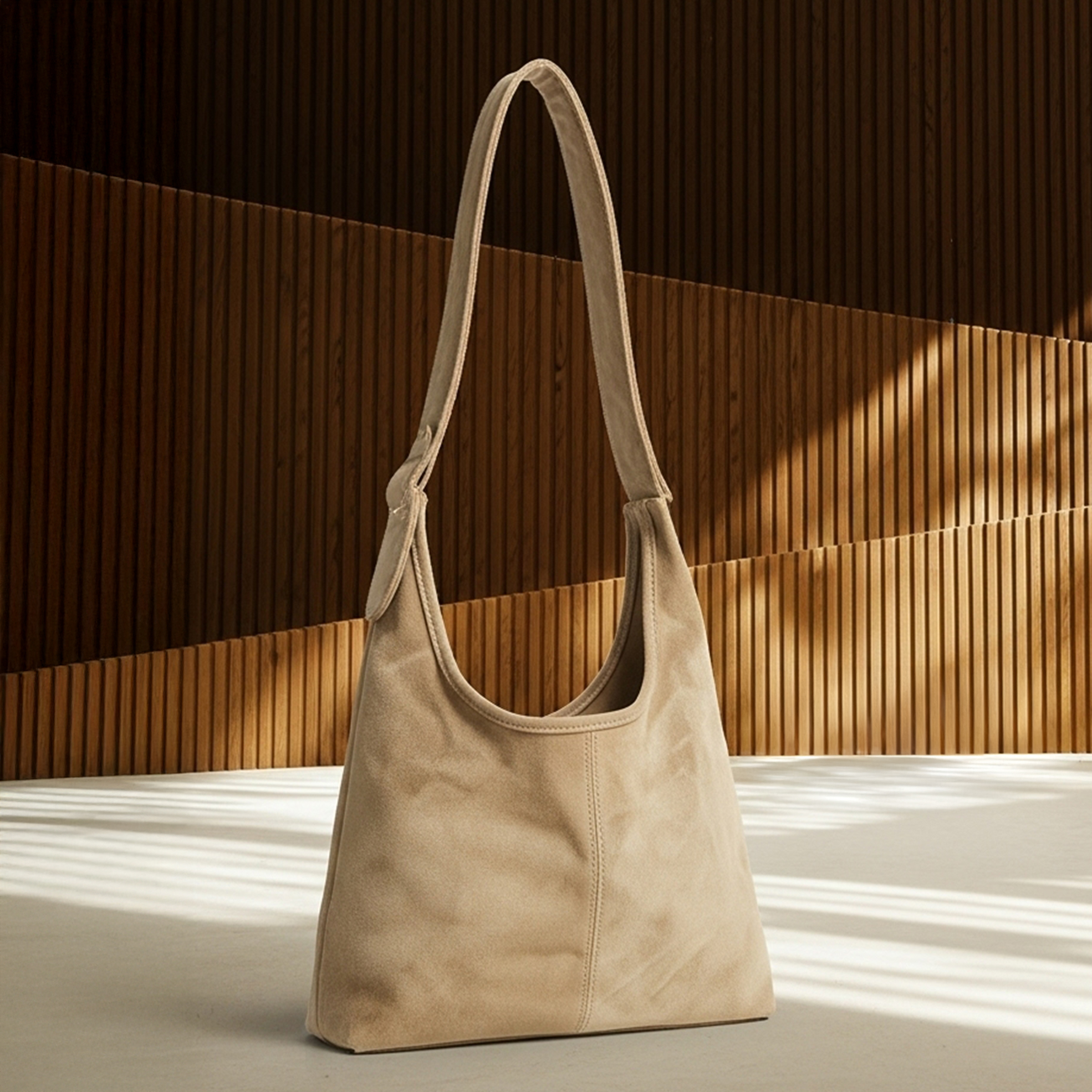 Nicolina Tan Buckle Strap Slouch Bag with Bag and Charm