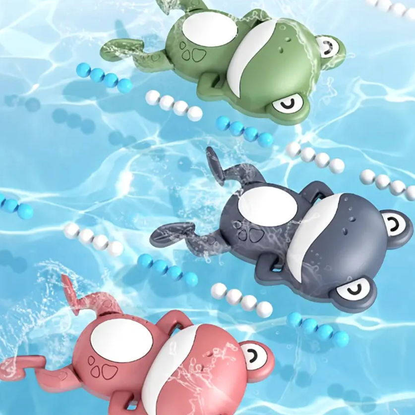 3x Froggy Wind-Up Bath Toys