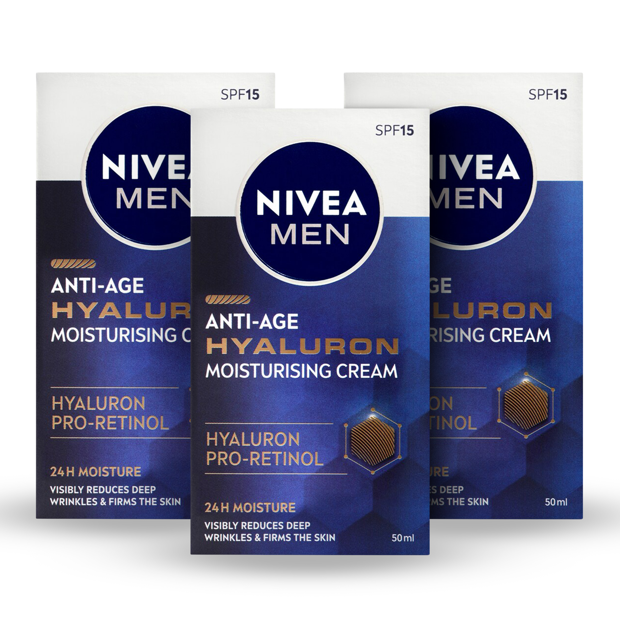 3x 50ml SPF15 Active Age Hyaluron Moisturisers