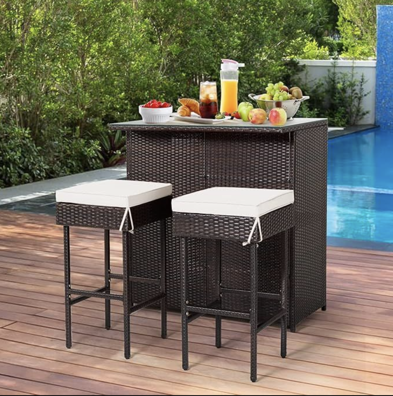3-Piece Rattan Patio Bar Set