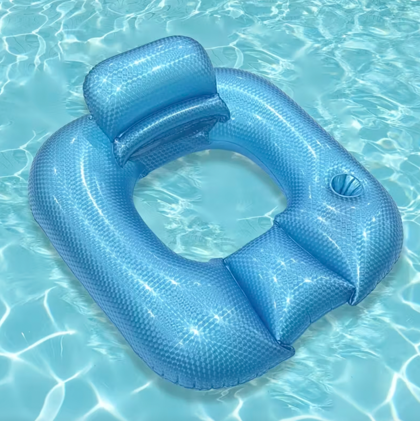 Neon Inflatable Pool Chair with Built-in Cup Holder and Pump