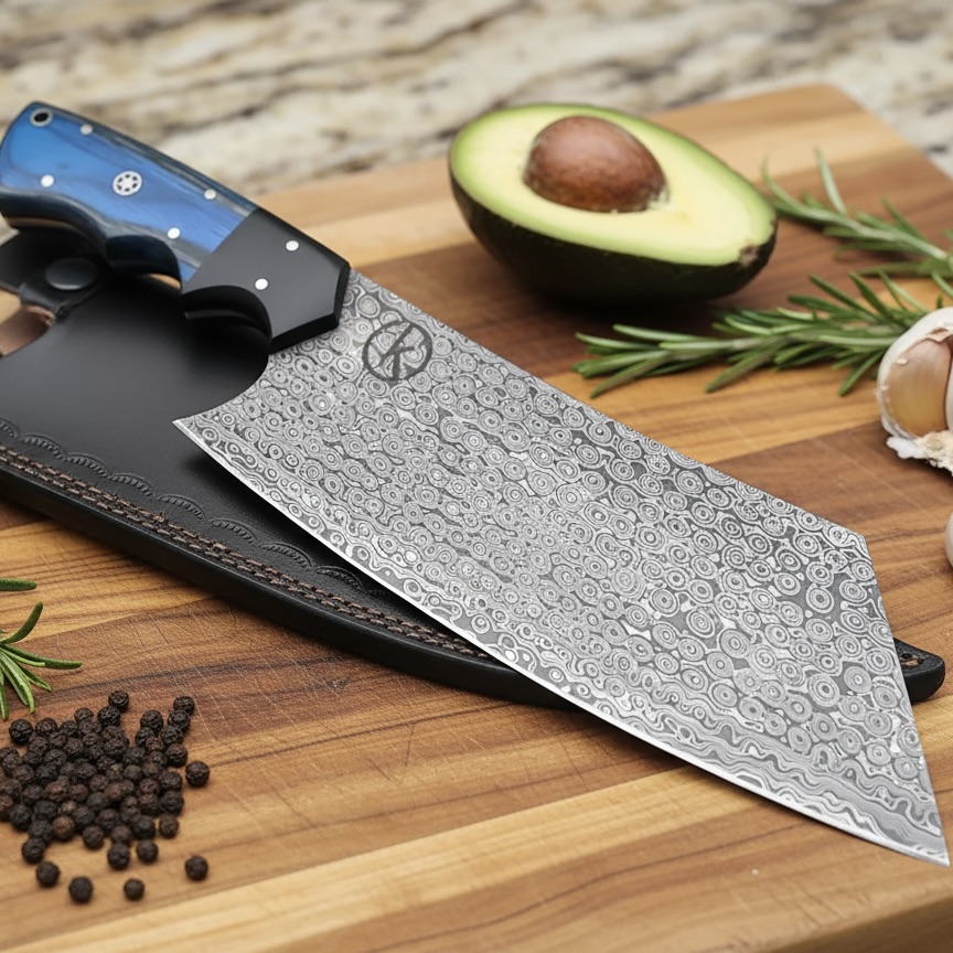 Handmade Damascus Raindrop Cleaver
