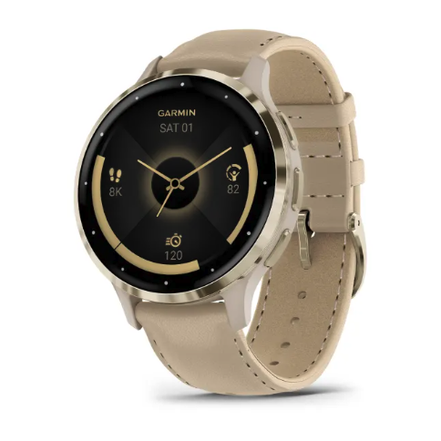 Venu 3S Series GPS Smartwatch with Leather Band and Stainless Steel Bezel