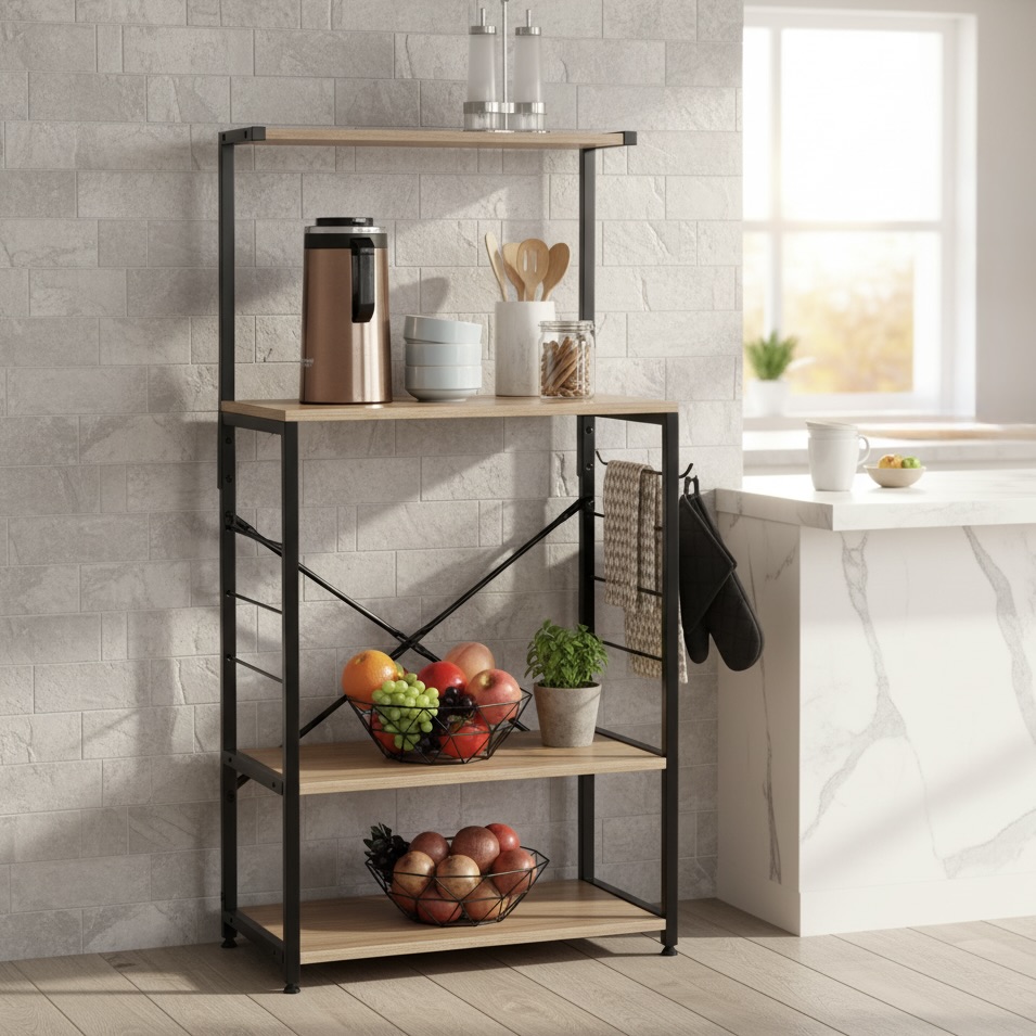 Sofia Metal and Oak-Effect Kitchen Rack