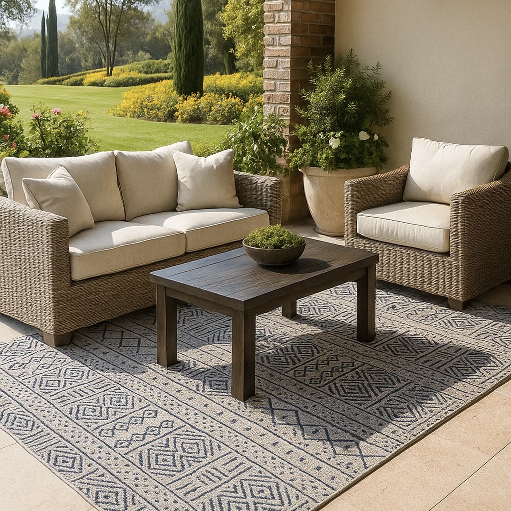 Allaperto Tribal Navy Blue Indoor/Outdoor Rug