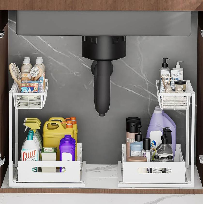 2x 2-Tier Under-Sink Kitchen Organisers with Pull-Out Shelves
