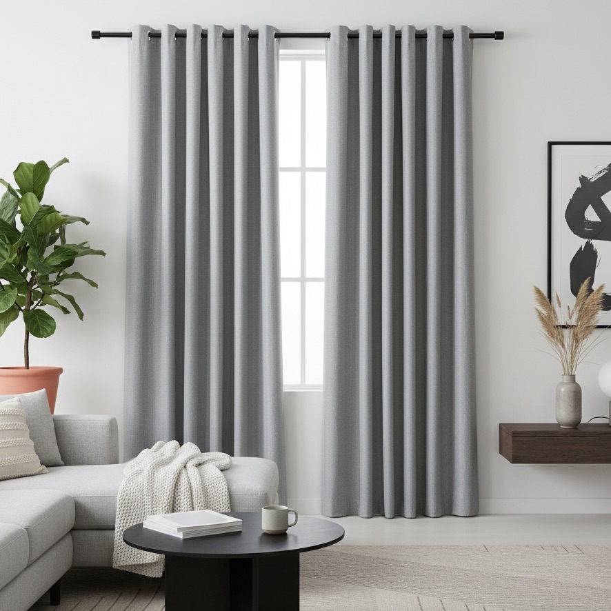 Atlas Textured Slub-Weave 100% Block Out Eyelet Curtain