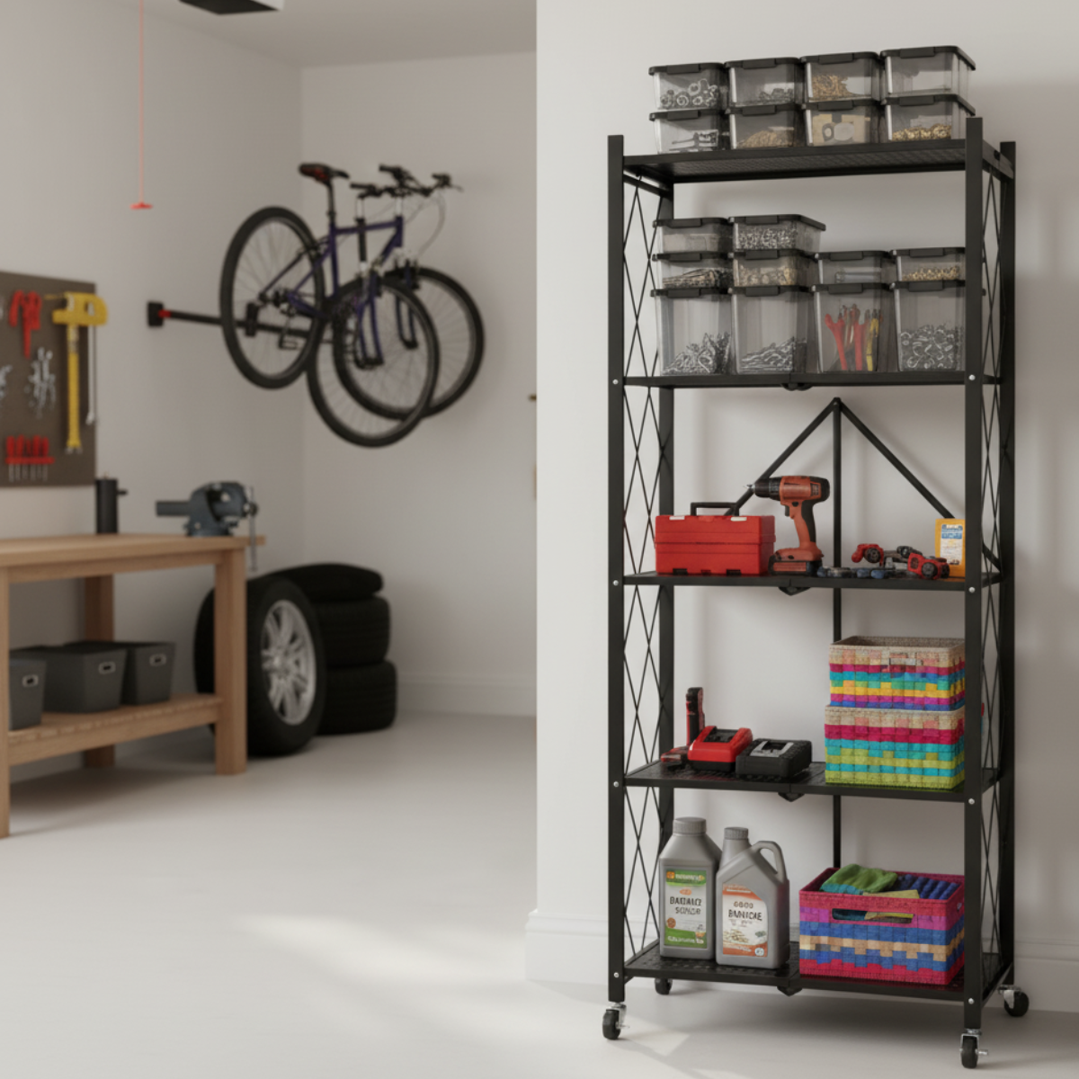 3 or 5-Tier Carbon Steel Foldable Storage Shelf