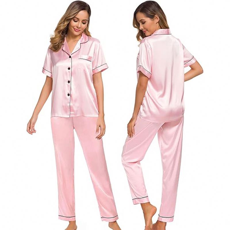Ladies Long Satin Pyjama Set