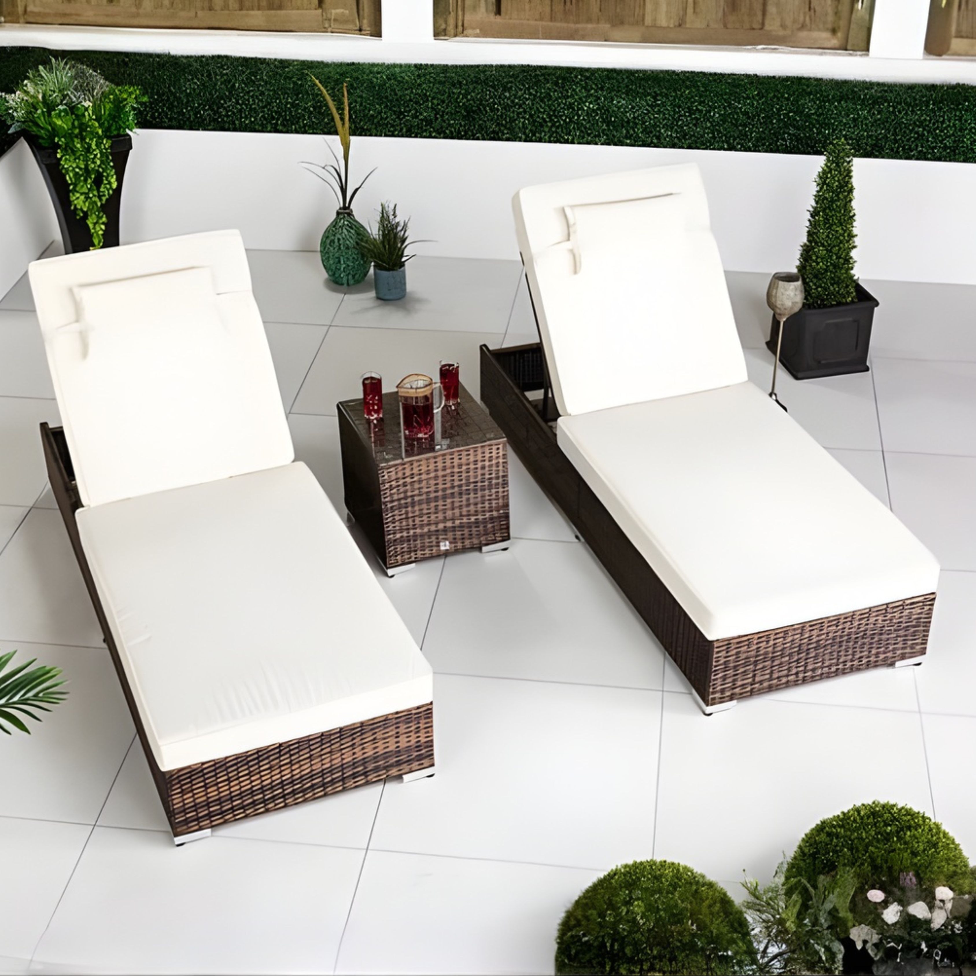 3-Piece Adjustable Rattan-Style Sun Lounger Set