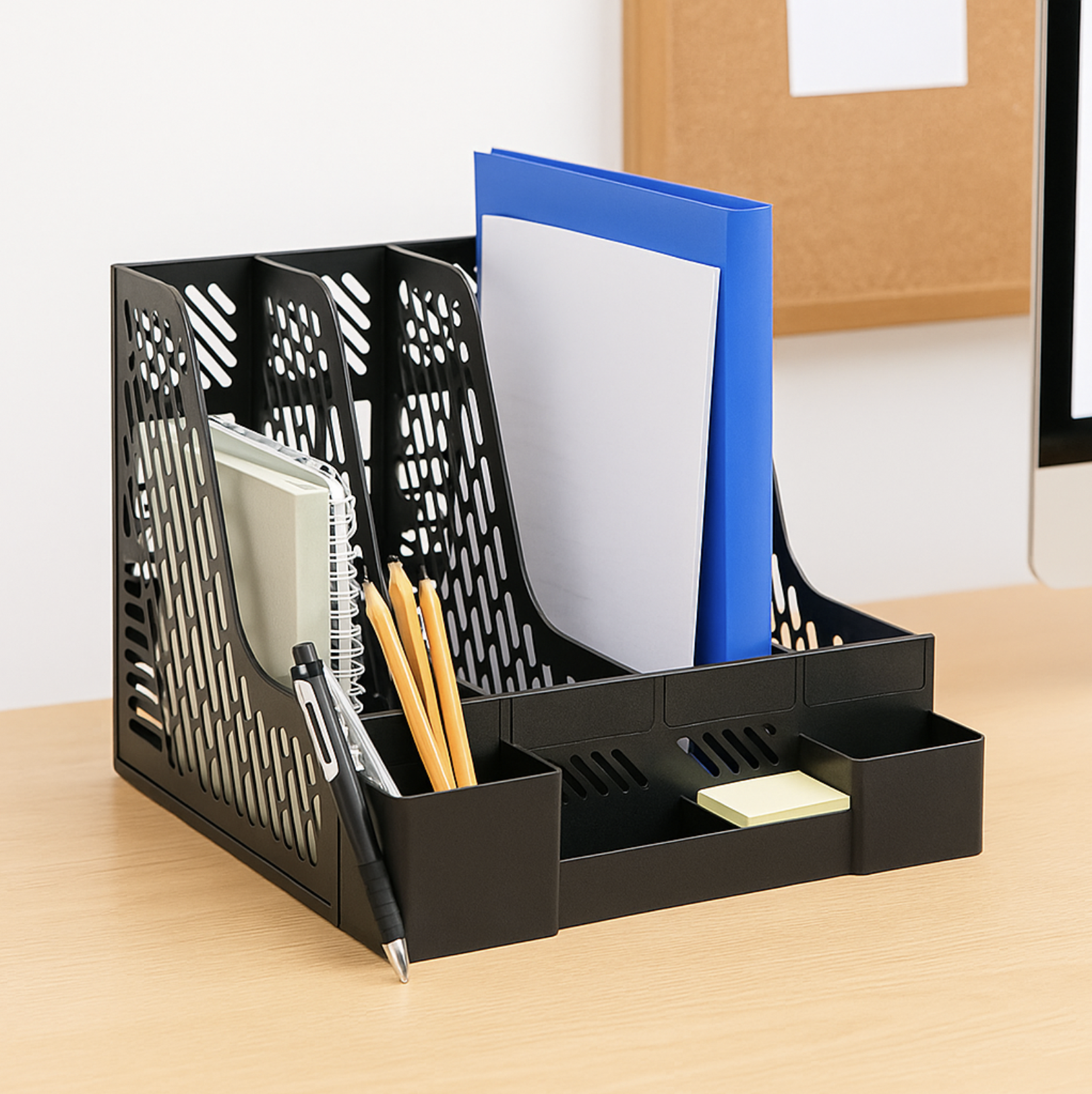 4-Slot Desktop File Organiser with Compartments