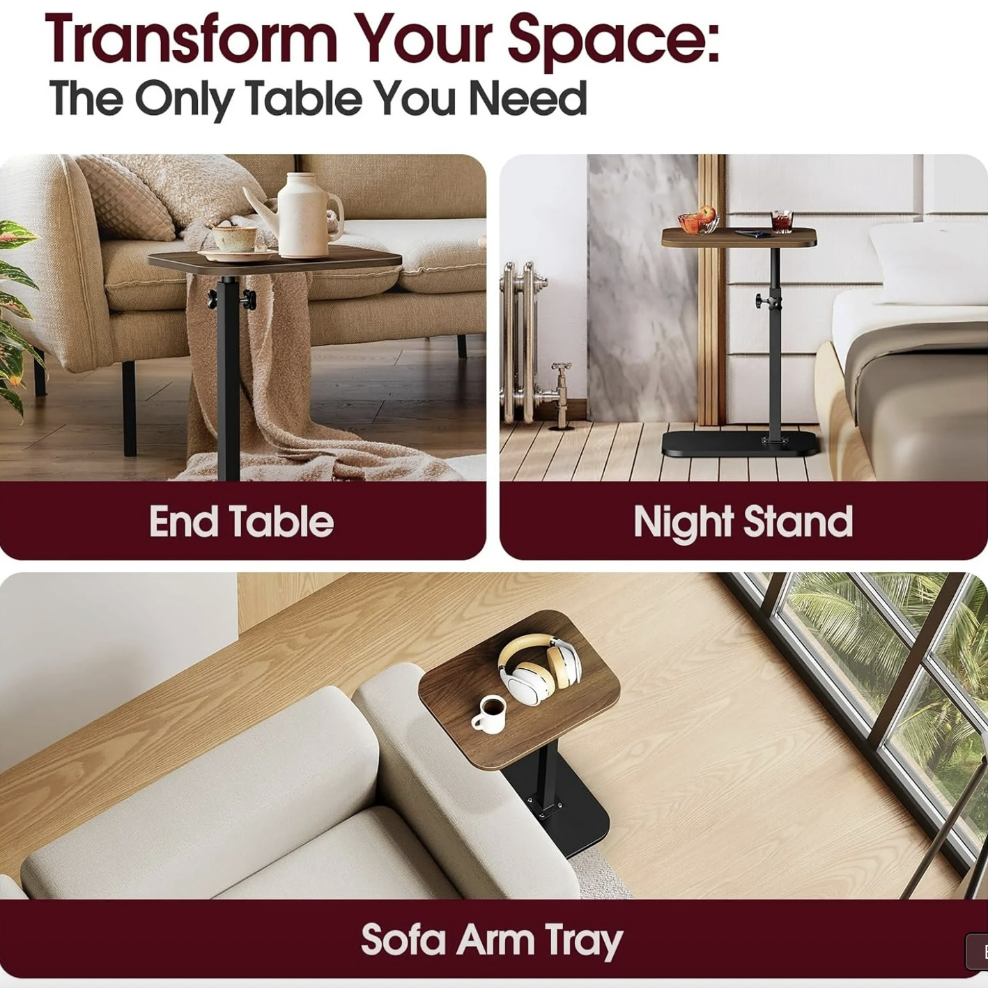 52% off on 2x U-Shaped Adjustable Side Tables | OneDayOnly