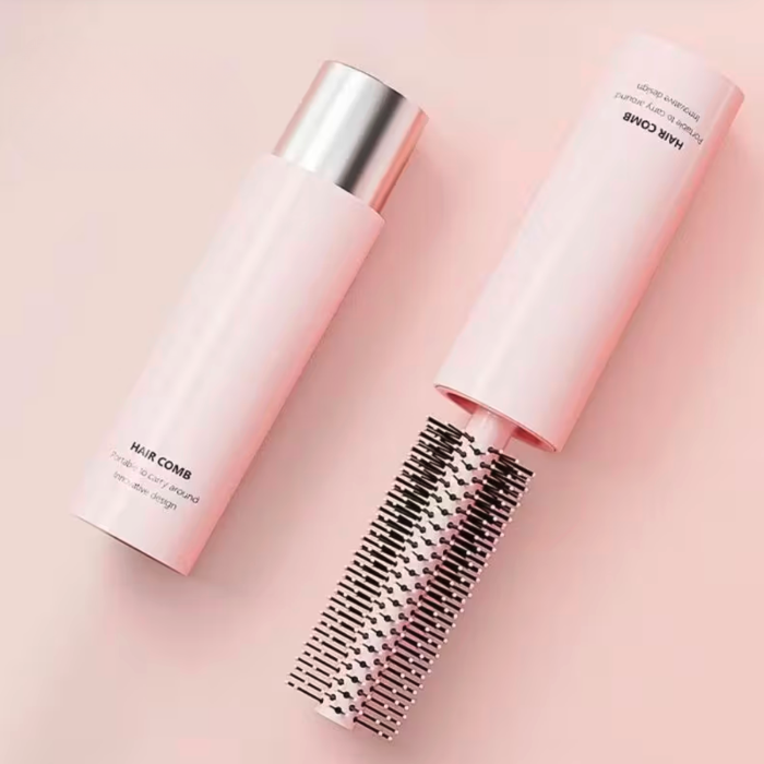 Portable Round Hairbrush with Case
