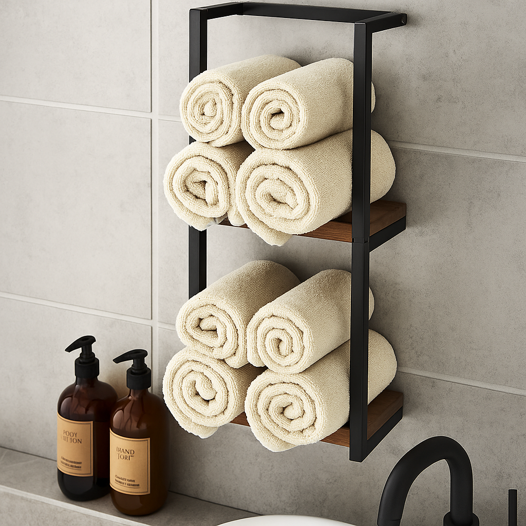 2-Tier Wall-Mountable Towel Rack Shelf
