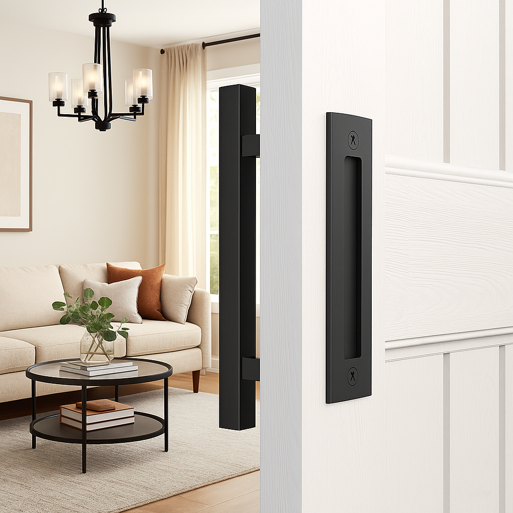 30cm Carbon Steel Barn Door Handle Set