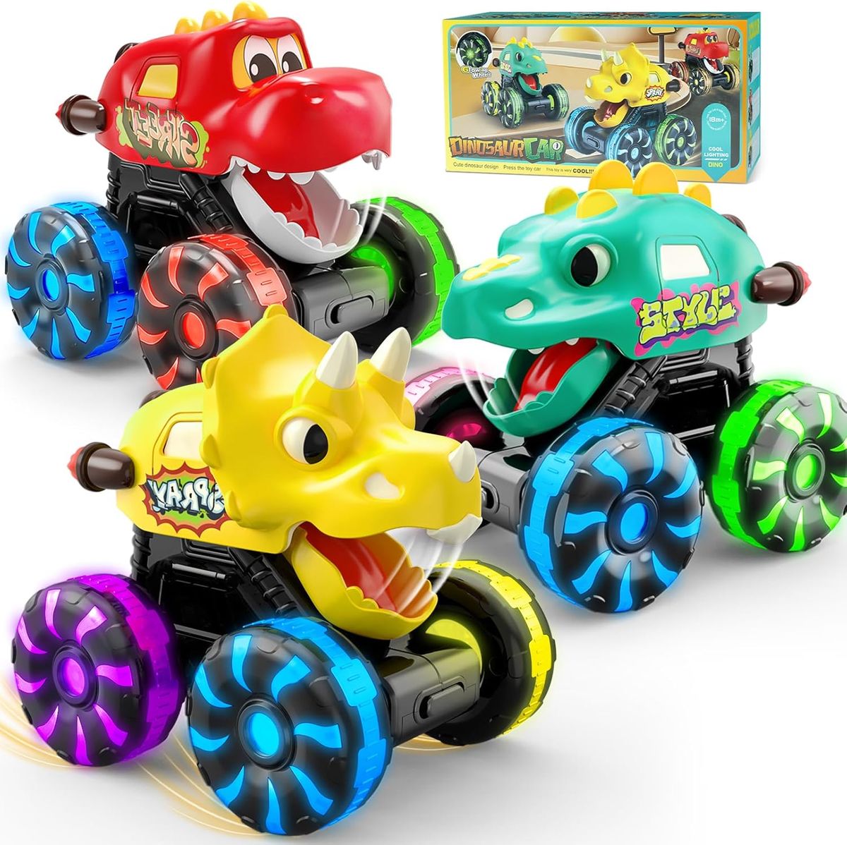 3x Press and Go Dinosaur Monster Truck Toys