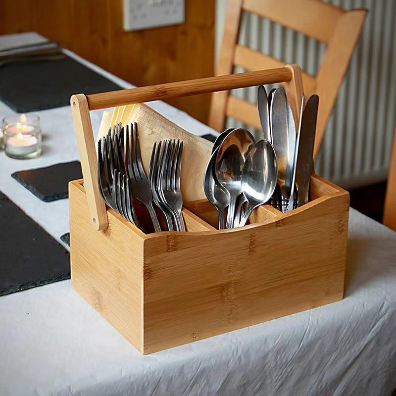 Bamboo Cutlery Holder with Handle