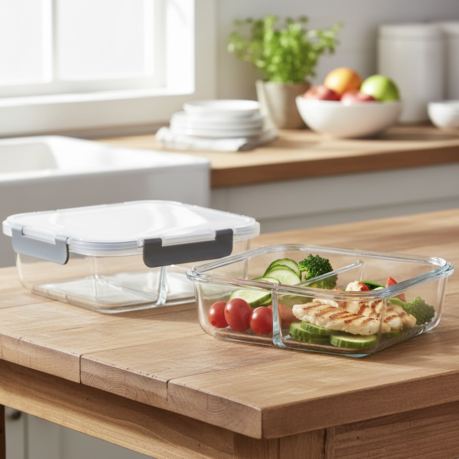 2x 1.36L Madrid 2-Division Storage Containers with Clip-On Lids