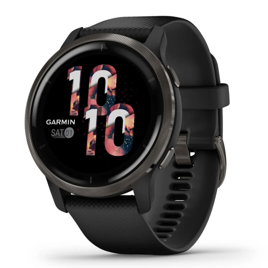 Venu 2 Slate Bezel Premium AMOLED GPS Smartwatch with Black Case and Silicone Band
