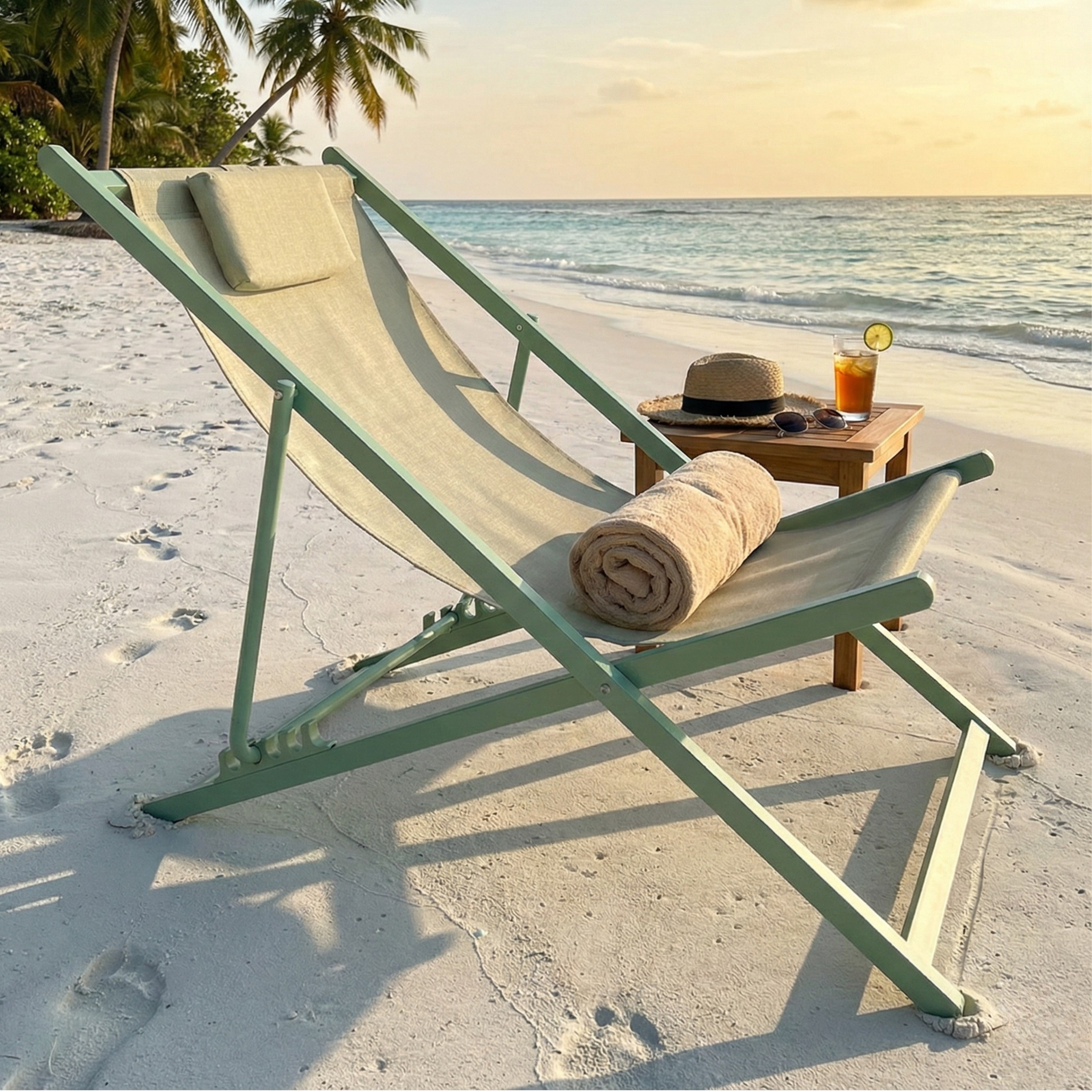 Adjustable Folding Beach Chair with Padded Headrest