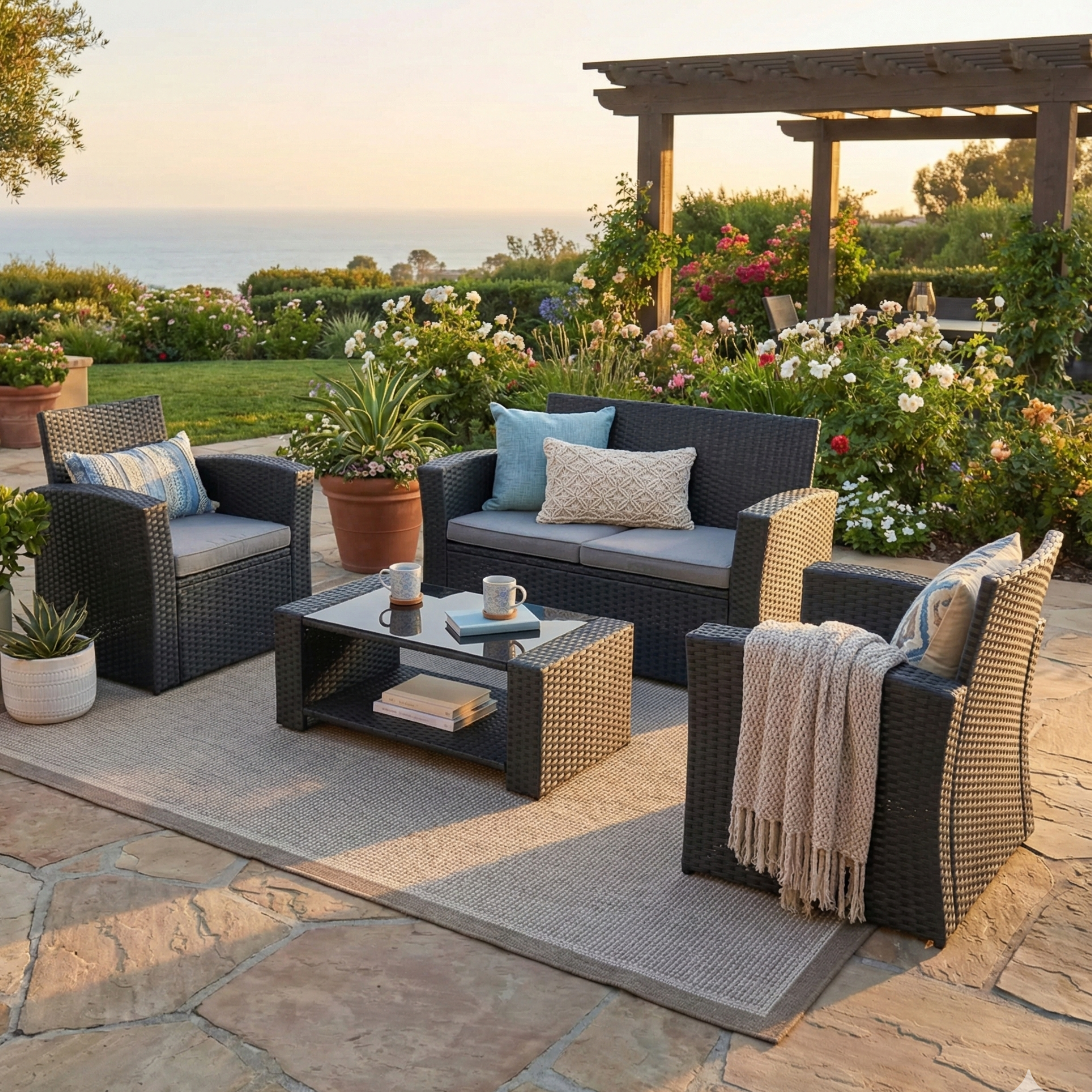 4-Piece PE Rattan Patio Set