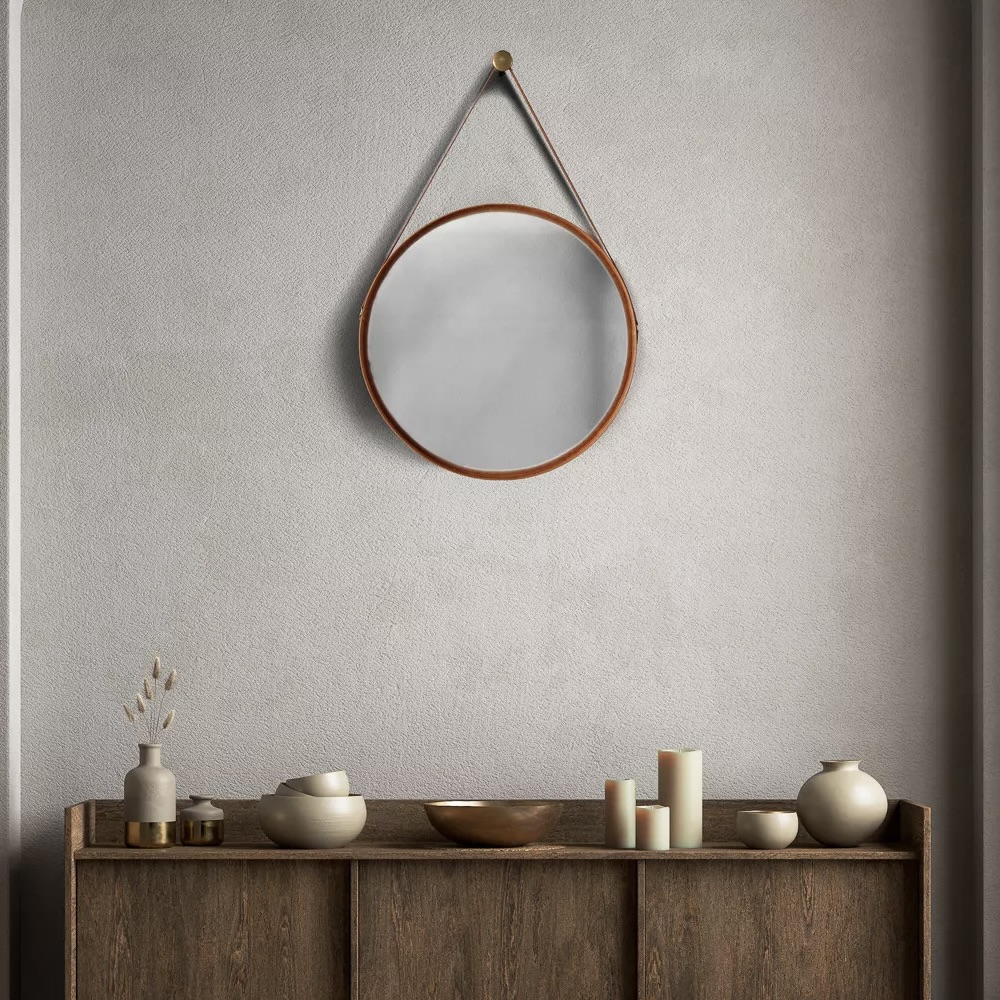Tan Leather Framed Mirror