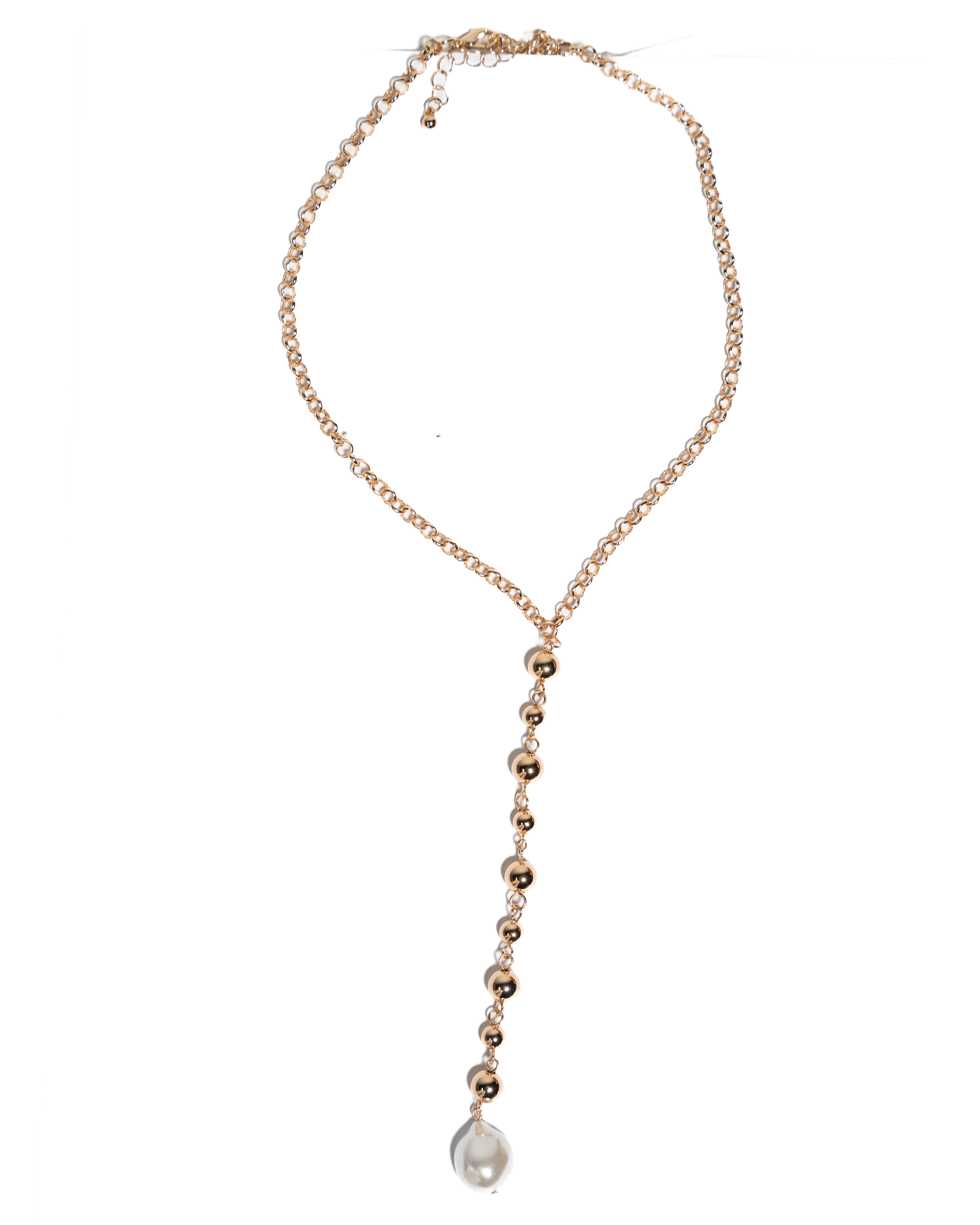 Cordelia Linked Choker Necklace With  Gold Beads and Irregular Pearl