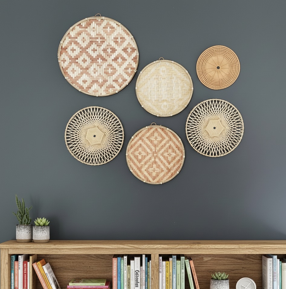 Natural Seagrass/Bamboo Wall Basket Set