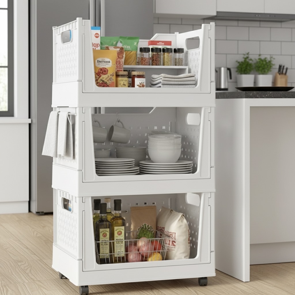 3x Collapsible Storage Boxes on Wheels