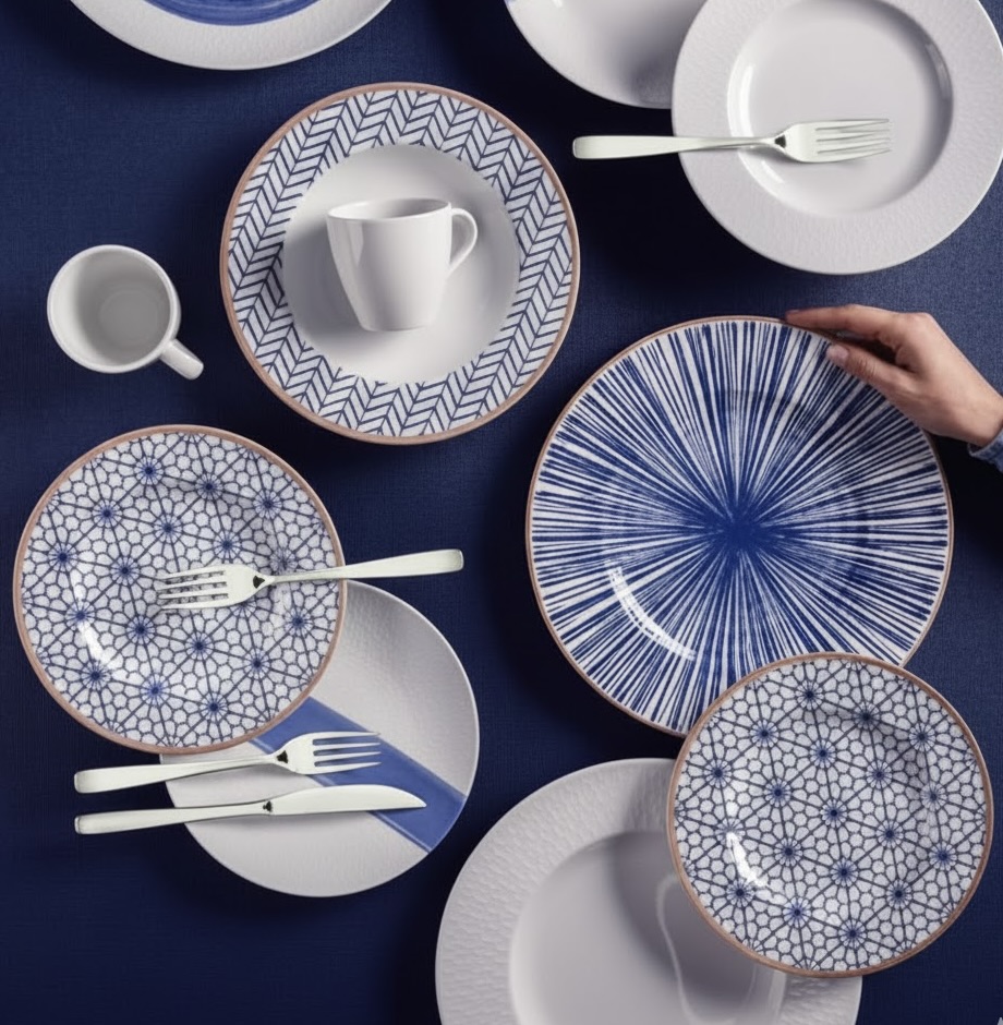 12-Piece Abstratta Decorated Porcelain Plate Set with Bowls