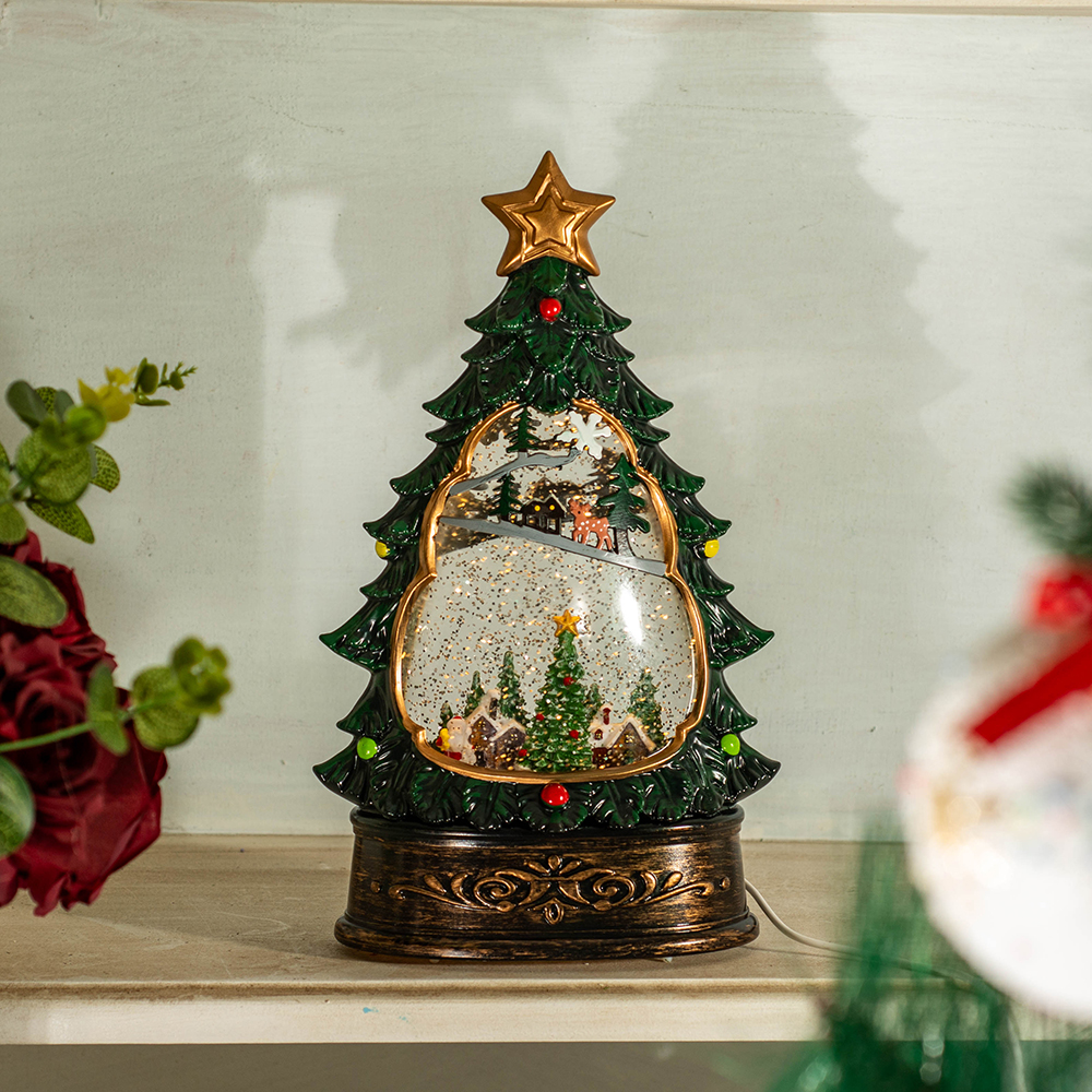Christmas Tree Wall Decor with Light-Up Snow-Globe – Snowy Forest Scene