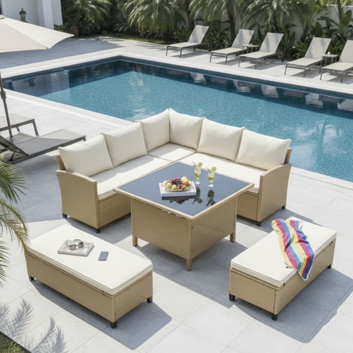 Rattan Patio Corner Lounge Set