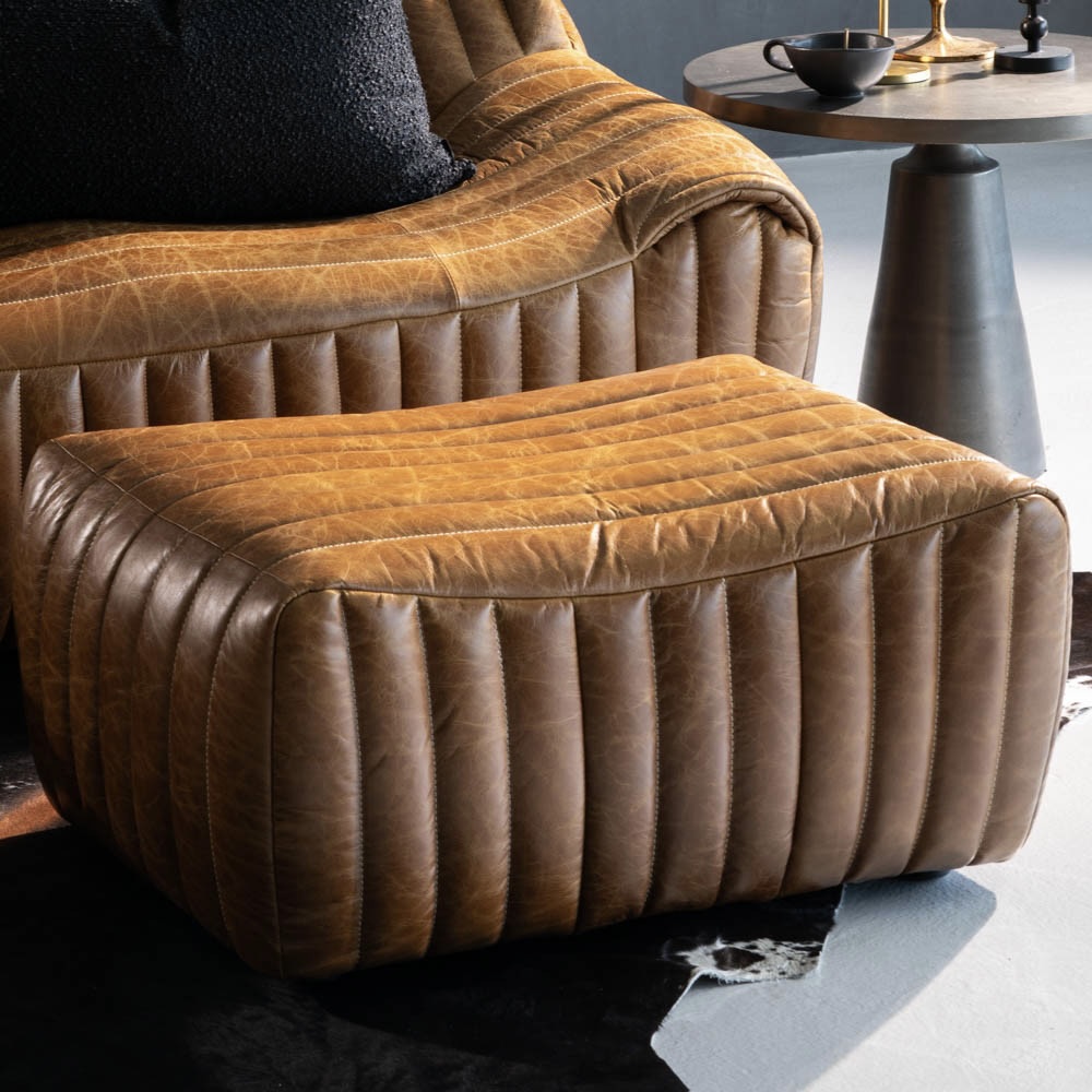 Full-grain Tan Leather Stool