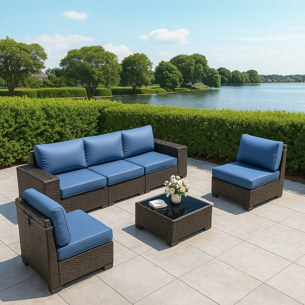 6-Piece Modular PE Rattan Patio Furniture Set with Cover