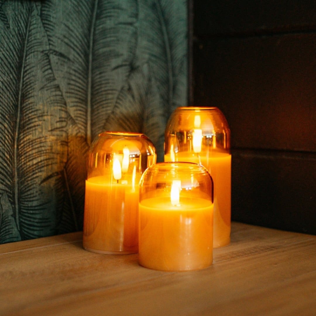 3x Gold Domed Glass LED Candles