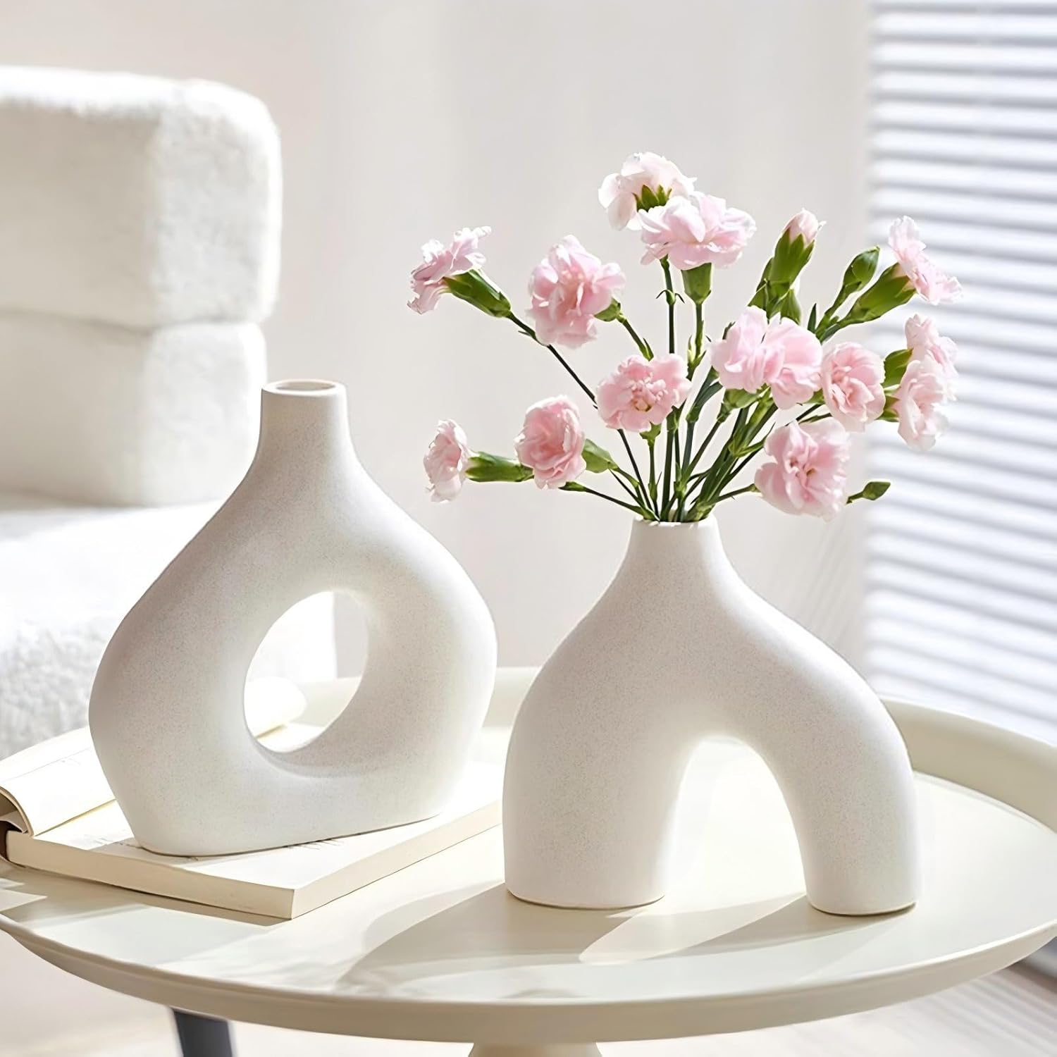 2-Piece Modern Ceramic Donut Vase Set