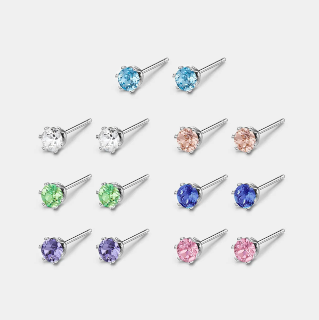 7x Solitaire Earrings with Austrian Crystals