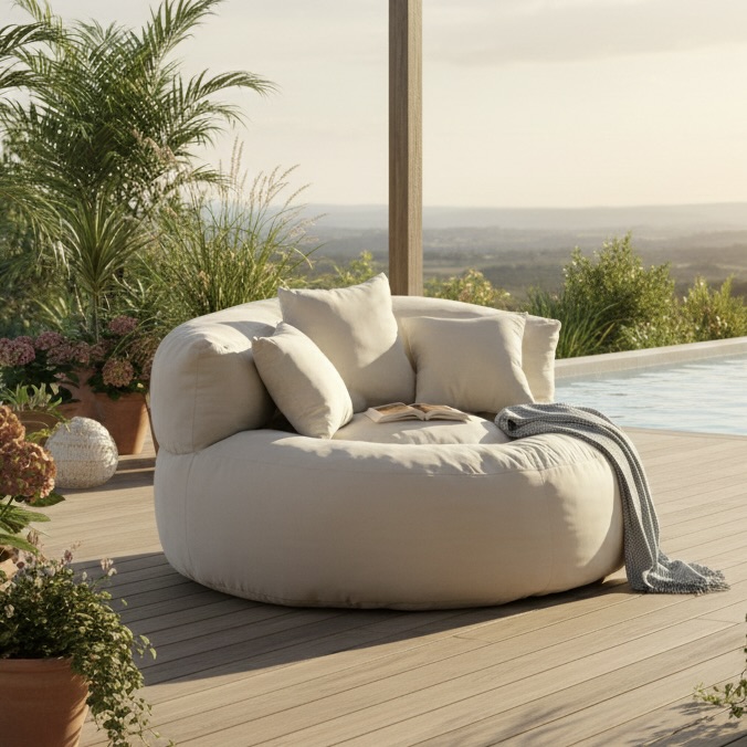 Outdoor Waterproof Round Sofa with 3 Pillows