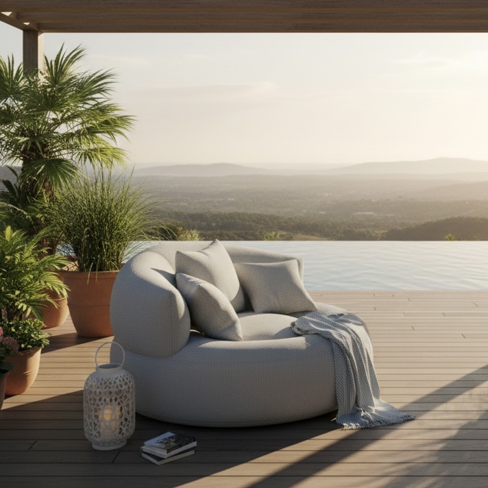 Outdoor Waterproof Round Sofa with 3 Pillows