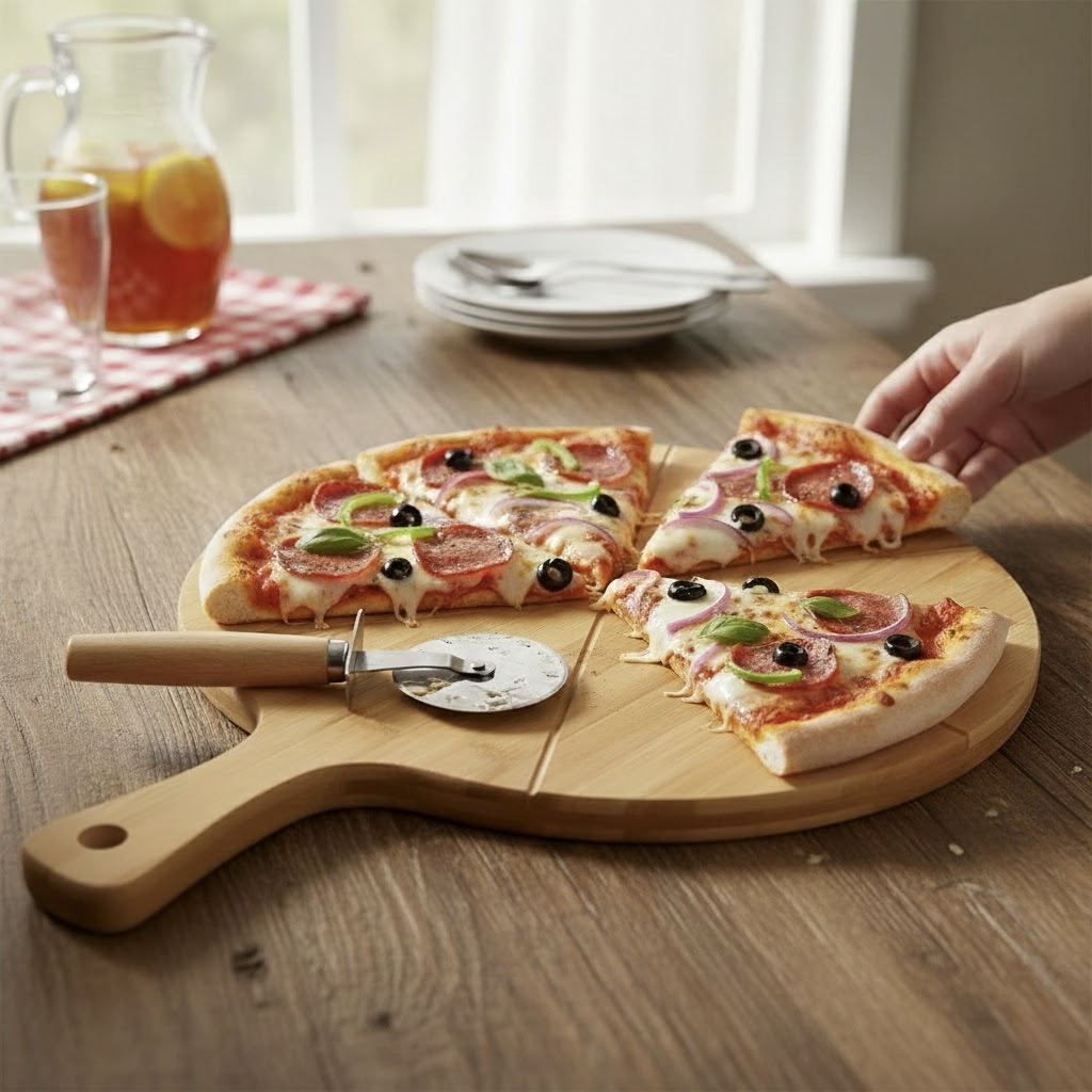 Bamboo Pizza Board with Pizza Cutter