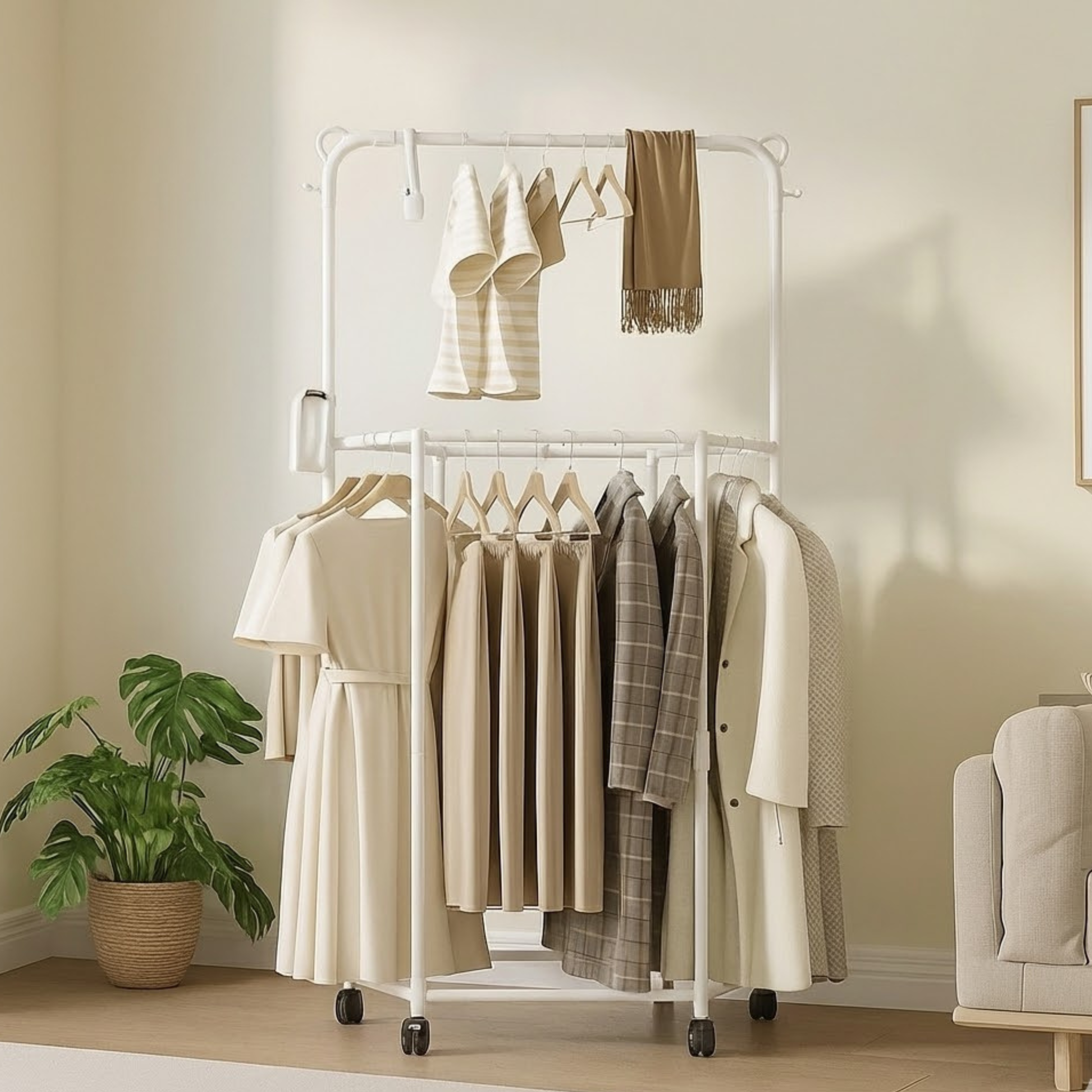 Hexagonal Rotating Iron Clothing Rack with Wheels