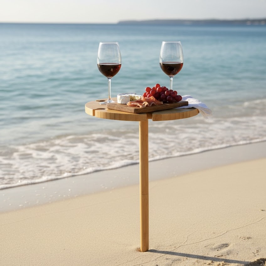 Collapsible Bamboo Picnic Stand with Cheese Knives