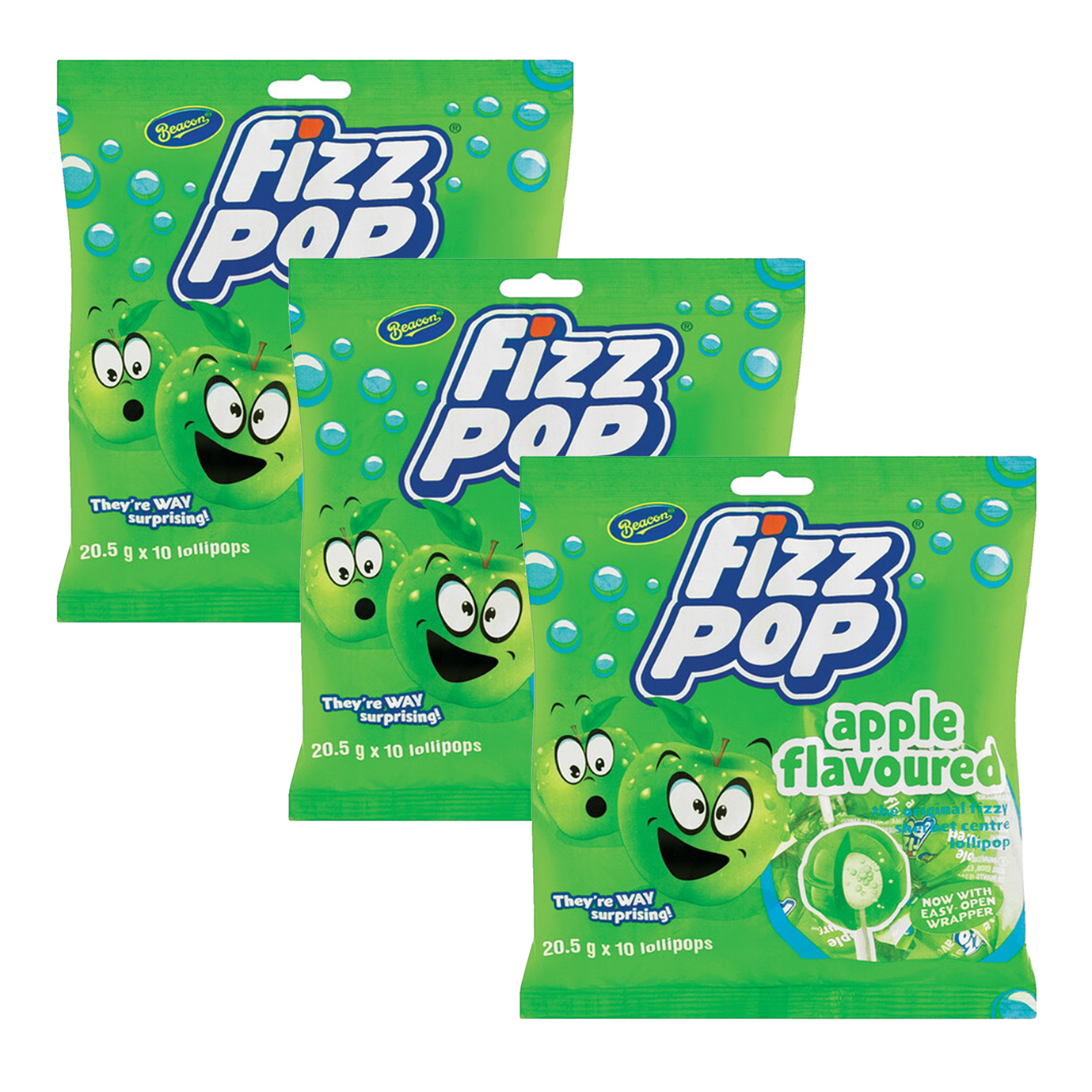 3x 10's Assorted Fizz Pop Lollipops