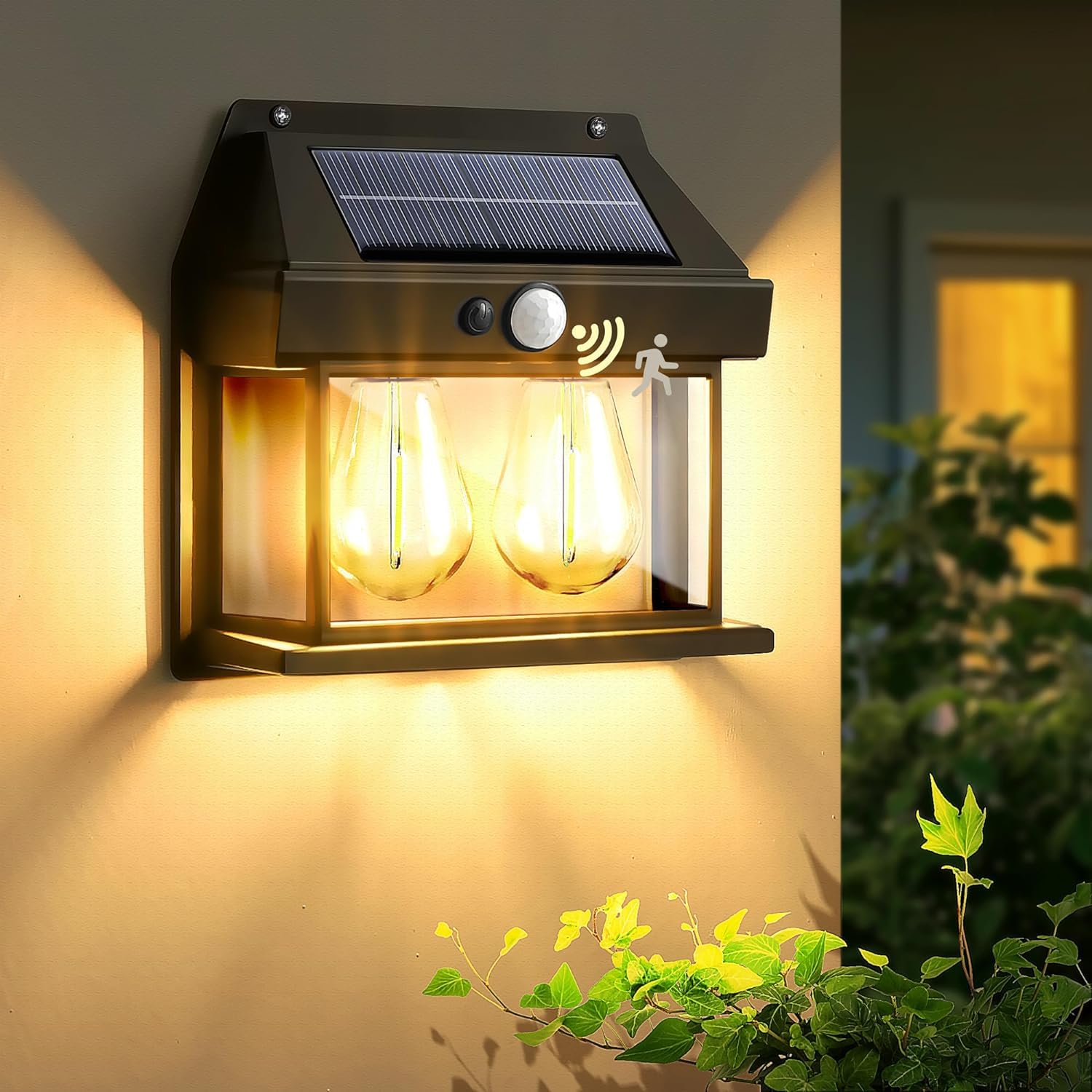 2x 28W Motion Sensor 2-Bulbs Solar Wall Lights