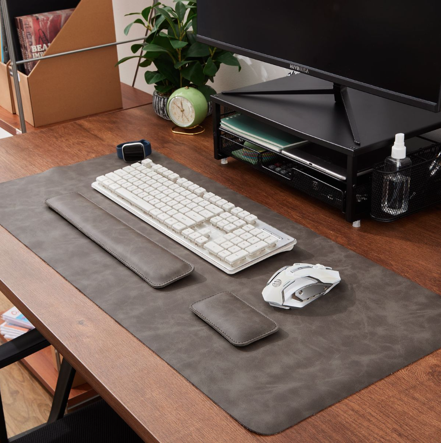 3-Piece PU Leather Full-Coverage Office Desk Mat Set
