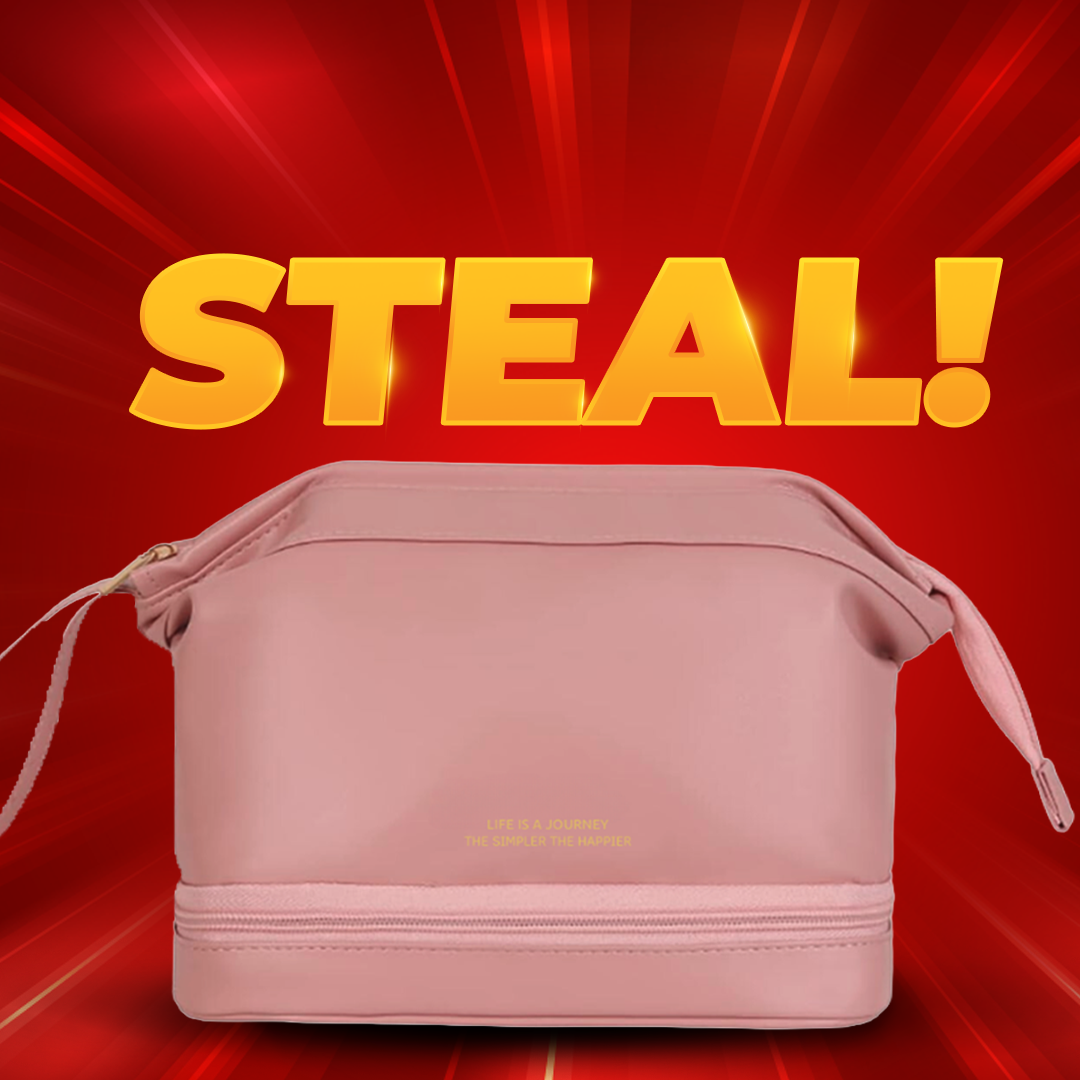 Large Capacity Double Layer Faux Leather Cosmetic Bag